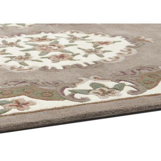 Shensi Traditional Floral Aubusson Medallion Border Oriental Chinese Style Hand-Carved Hi-Low Textured Wool Beige/Brown Rug-Origins-Rug Love - The Most Loved Rug Store