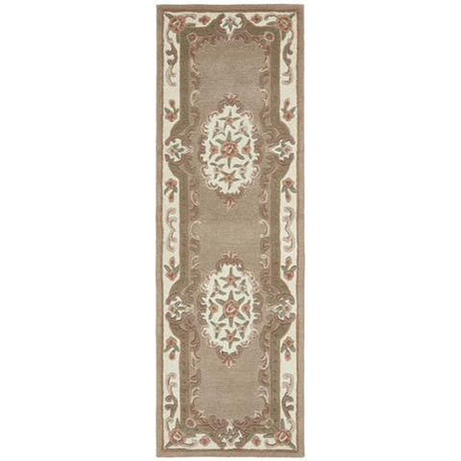Shensi Traditional Floral Aubusson Medallion Border Oriental Chinese Style Hand-Carved Hi-Low Textured Wool Beige/Brown Rug-Origins-Rug Love - The Most Loved Rug Store