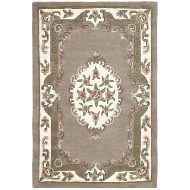 Shensi Traditional Floral Aubusson Medallion Border Oriental Chinese Style Hand-Carved Hi-Low Textured Wool Beige/Brown Rug-Origins-Rug Love - The Most Loved Rug Store