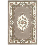 Shensi Traditional Floral Aubusson Medallion Border Oriental Chinese Style Hand-Carved Hi-Low Textured Wool Beige/Brown Rug