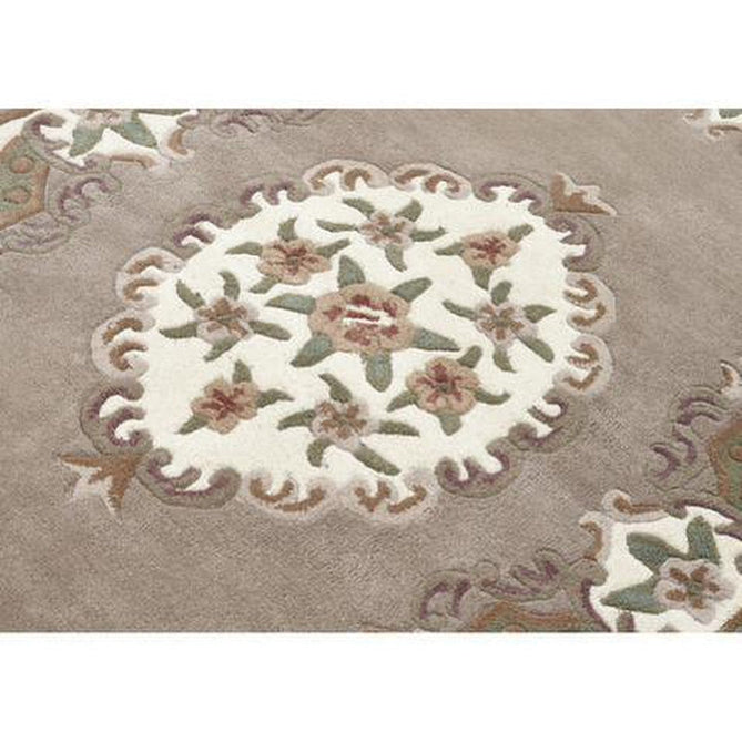 Shensi Traditional Floral Aubusson Medallion Border Oriental Chinese Style Hand-Carved Hi-Low Textured Wool Beige/Brown Runner-Origins-Rug Love - The Most Loved Rug Store