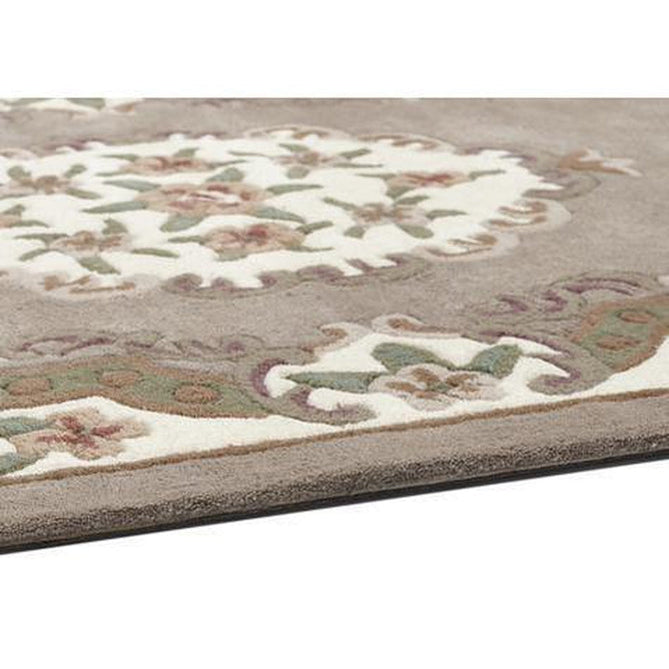 Shensi Traditional Floral Aubusson Medallion Border Oriental Chinese Style Hand-Carved Hi-Low Textured Wool Beige/Brown Runner-Origins-Rug Love - The Most Loved Rug Store