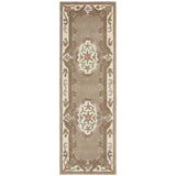 Shensi Traditional Floral Aubusson Medallion Border Oriental Chinese Style Hand-Carved Hi-Low Textured Wool Beige/Brown Runner