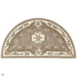 Shensi Traditional Floral Aubusson Medallion Border Oriental Chinese Style Hand-Carved Hi-Low Textured Wool Beige/Brown Semi-Circle Half Moon Hearth Rug