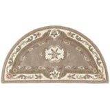 Shensi Traditional Floral Aubusson Medallion Border Oriental Chinese Style Hand-Carved Hi-Low Textured Wool Beige/Brown Semi-Circle Half Moon Hearth Rug