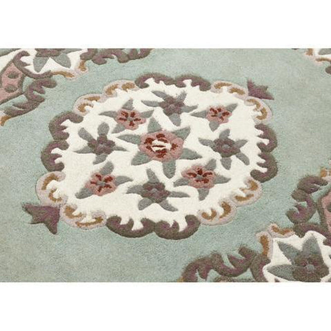 Shensi Traditional Floral Aubusson Medallion Border Oriental Chinese Style Hand-Carved Hi-Low Textured Wool Green Round Rug-Origins-Rug Love - The Most Loved Rug Store