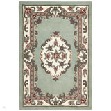 Shensi Traditional Floral Aubusson Medallion Border Oriental Chinese Style Hand-Carved Hi-Low Textured Wool Green Rug 120 x 180 cm