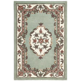 Shensi Traditional Floral Aubusson Medallion Border Oriental Chinese Style Hand-Carved Hi-Low Textured Wool Green Rug