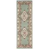 Shensi Traditional Floral Aubusson Medallion Border Oriental Chinese Style Hand-Carved Hi-Low Textured Wool Green Runner