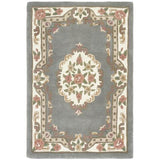 Shensi Traditional Floral Aubusson Medallion Border Oriental Chinese Style Hand-Carved Hi-Low Textured Wool Grey Rug