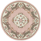 Shensi Traditional Floral Aubusson Medallion Border Oriental Chinese Style Hand-Carved Hi-Low Textured Wool Pink Round Rug