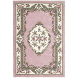 Shensi Traditional Floral Aubusson Medallion Border Oriental Chinese Style Hand-Carved Hi-Low Textured Wool Pink Rug