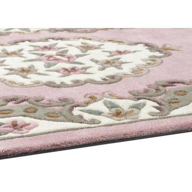 Shensi Traditional Floral Aubusson Medallion Border Oriental Chinese Style Hand-Carved Hi-Low Textured Wool Pink Runner-Origins-Rug Love - The Most Loved Rug Store