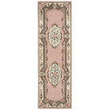 Shensi Traditional Floral Aubusson Medallion Border Oriental Chinese Style Hand-Carved Hi-Low Textured Wool Pink Runner