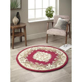 Shensi Traditional Floral Aubusson Medallion Border Oriental Chinese Style Hand-Carved Hi-Low Textured Wool Wine Round Rug
