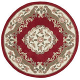 Shensi Traditional Floral Aubusson Medallion Border Oriental Chinese Style Hand-Carved Hi-Low Textured Wool Wine Round Rug