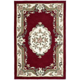 Shensi Traditional Floral Aubusson Medallion Border Oriental Chinese Style Hand-Carved Hi-Low Textured Wool Wine Rug
