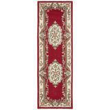 Shensi Traditional Floral Aubusson Medallion Border Oriental Chinese Style Hand-Carved Hi-Low Textured Wool Wine Runner