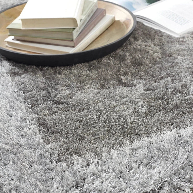 Shimmer Sparkle Soft Plain Silky Fine Yarn Polyester Shaggy Border Silver Rug-Origins-Rug Love - The Most Loved Rug Store
