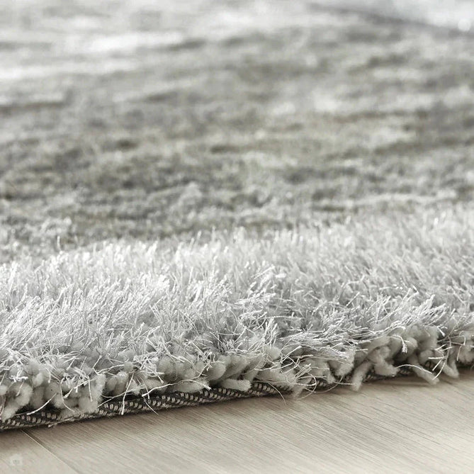 Shimmer Sparkle Soft Plain Silky Fine Yarn Polyester Shaggy Border Silver Rug-Origins-Rug Love - The Most Loved Rug Store