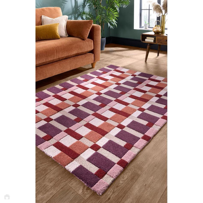 Sienna Weave Modern Geometric Interlocking Mosaic Squares Hand-Woven Wool Purple/Ivory/Rust/Red/Terracotta Multi Rug-Origins-Rug Love - The Most Loved Rug Store