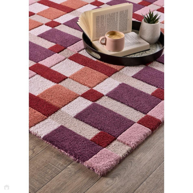 Sienna Weave Modern Geometric Interlocking Mosaic Squares Hand-Woven Wool Purple/Ivory/Rust/Red/Terracotta Multi Rug-Origins-Rug Love - The Most Loved Rug Store