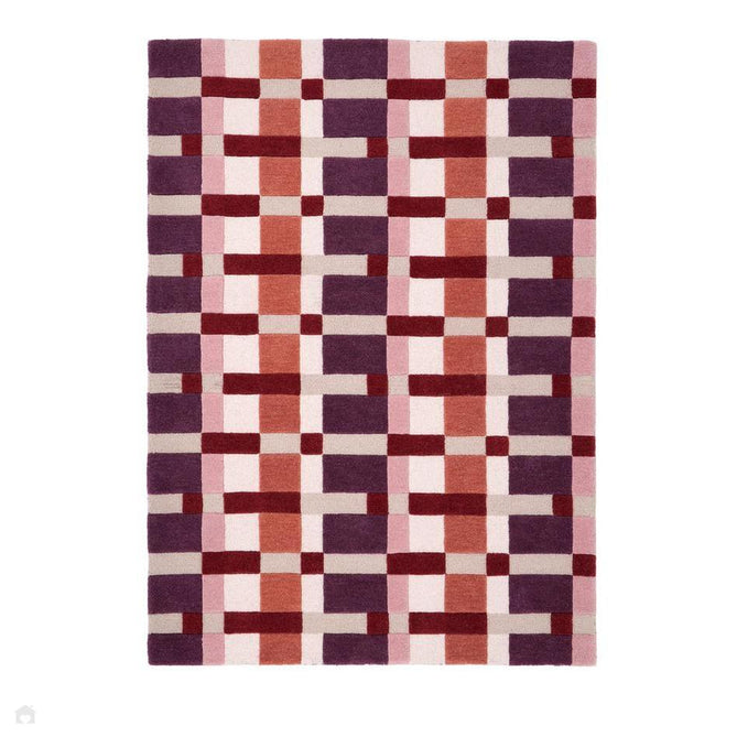 Sienna Weave Modern Geometric Interlocking Mosaic Squares Hand-Woven Wool Purple/Ivory/Rust/Red/Terracotta Multi Rug-Origins-Rug Love - The Most Loved Rug Store