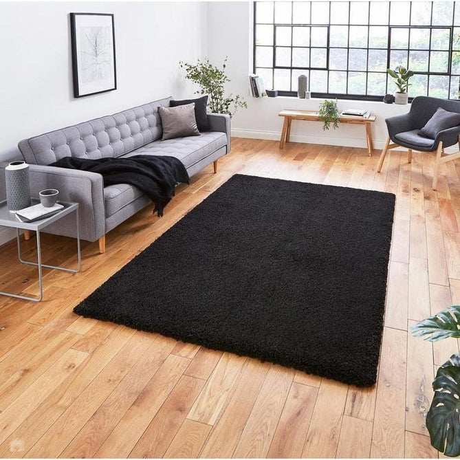 Sierra 9000 Plush Soft High-Density Stain-Resistant Plain Textured Polypropylene Shaggy Black Rug-Think Rugs-Rug Love - The Most Loved Rug Store
