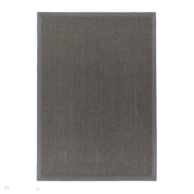 Sisal Border Plain Hand-Woven Textured Natural Fibre Flatweave Dark Grey/Grey Border Rug 200x290cm