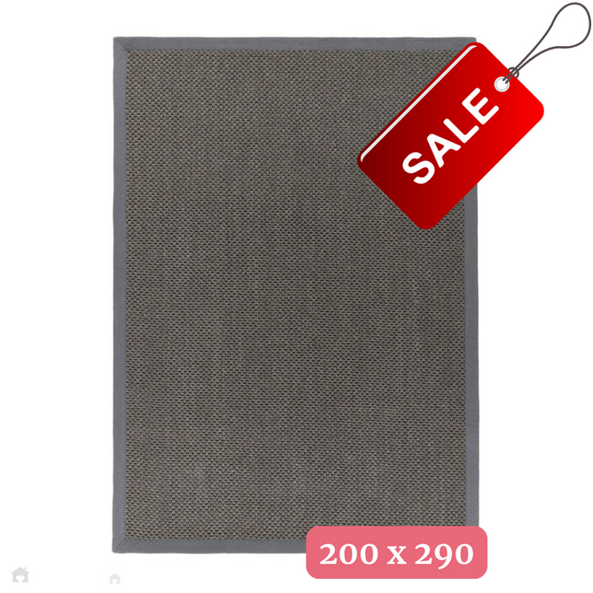 Sisal Border Plain Hand-Woven Textured Natural Fibre Flatweave Dark Grey/Grey Border Rug 200x290cm-Shop Returns-Rug Love - The Most Loved Rug Store