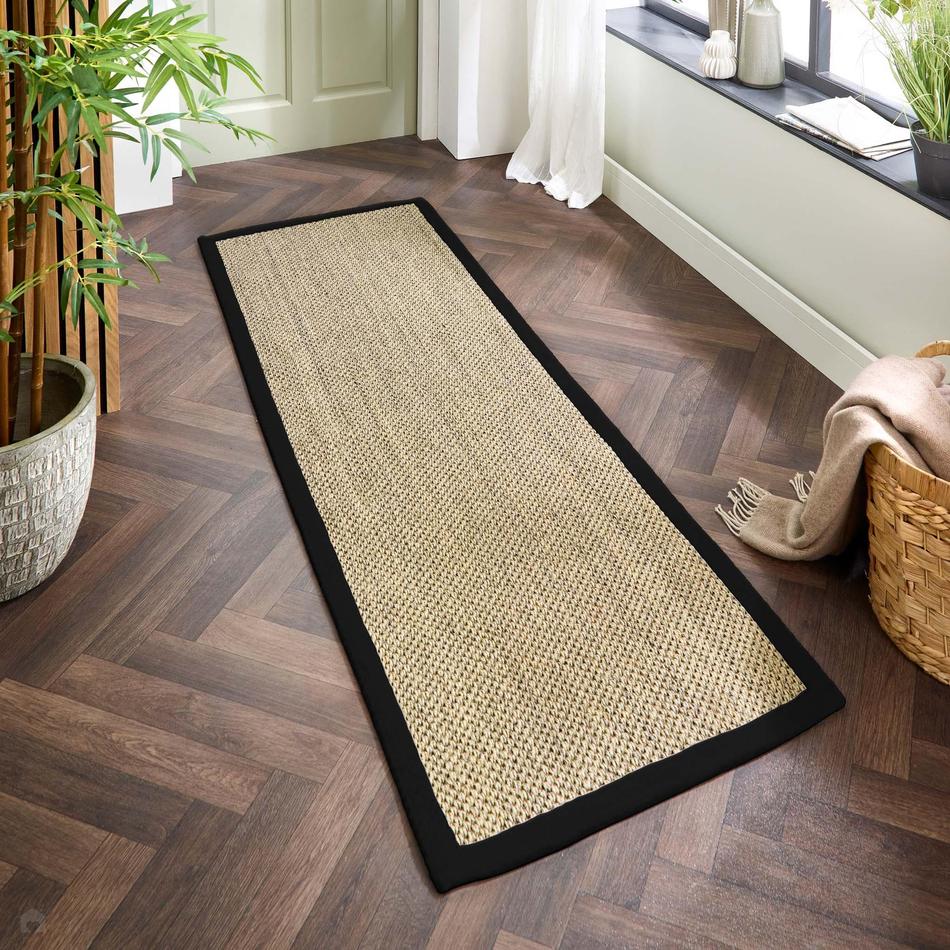 Sisal Border Plain Hand-Woven Textured Natural Fibre Flatweave Light B