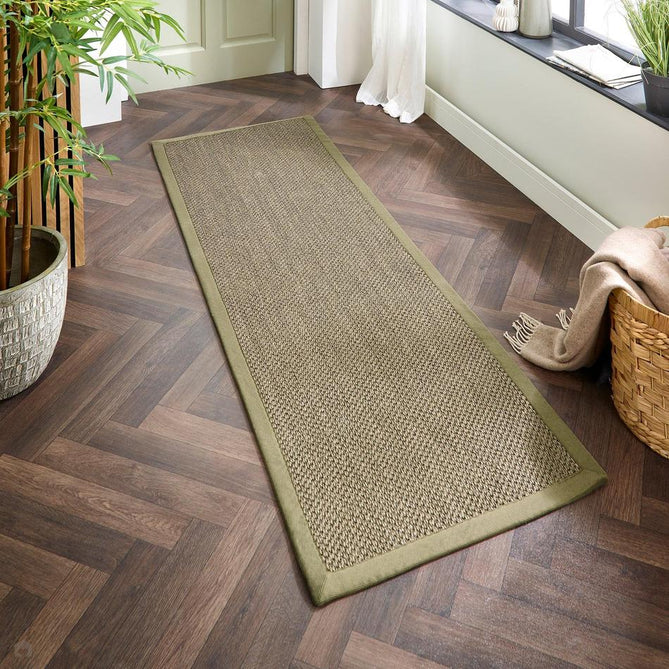 Sisal Border Plain Hand-Woven Textured Natural Fibre Flatweave Sage Green/Sage Border Runner-Origins-Rug Love - The Most Loved Rug Store