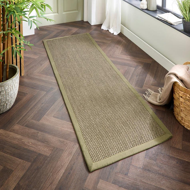 Sisal Border Plain Hand-Woven Textured Natural Fibre Flatweave Sage Green/Sage Border Runner-Origins-Rug Love - The Most Loved Rug Store