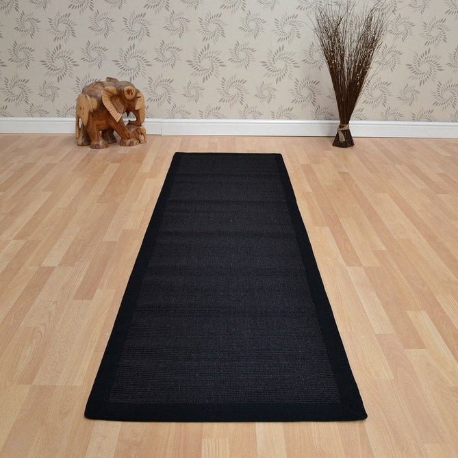 Sisal Cotton Border Plain Natural Fibre Ribbed Textured Flatweave Black/Black Runner-Asiatic Carpets-Rug Love - The Most Loved Rug Store