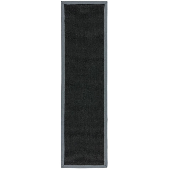 Sisal Cotton Border Plain Natural Fibre Ribbed Textured Flatweave Black/Grey Rug-Asiatic Carpets-Rug Love - The Most Loved Rug Store