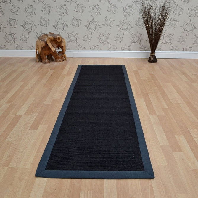 Sisal Cotton Border Plain Natural Fibre Ribbed Textured Flatweave Black/Grey Runner-Asiatic Carpets-Rug Love - The Most Loved Rug Store