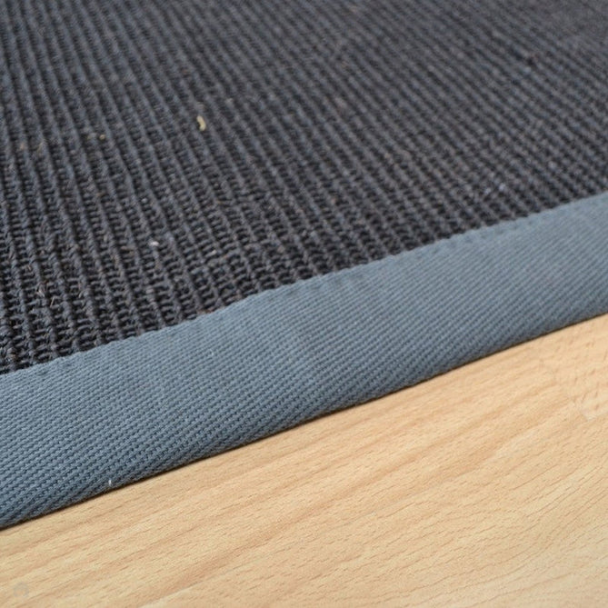 Sisal Cotton Border Plain Natural Fibre Ribbed Textured Flatweave Black/Grey Runner-Asiatic Carpets-Rug Love - The Most Loved Rug Store