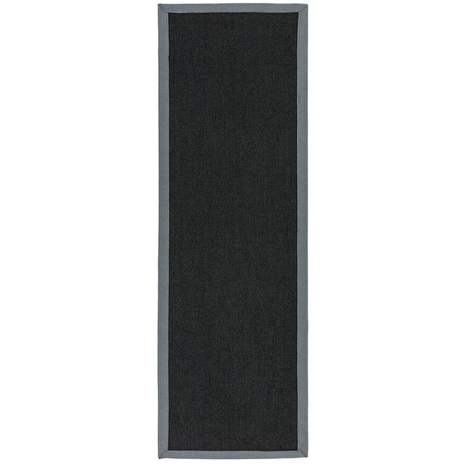 Sisal Cotton Border Plain Natural Fibre Ribbed Textured Flatweave Black/Grey Runner-Asiatic Carpets-Rug Love - The Most Loved Rug Store