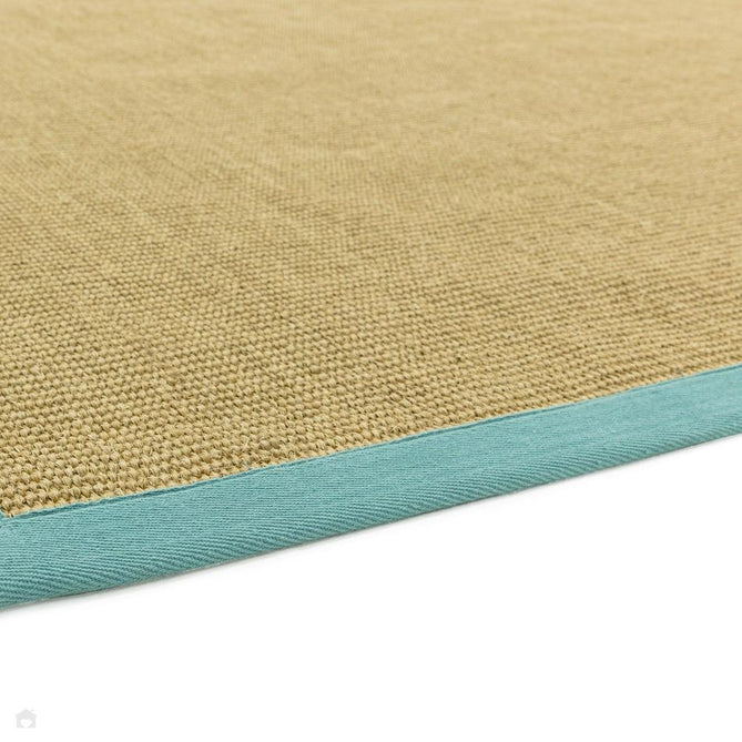 Sisal Cotton Border Plain Natural Fibre Ribbed Textured Flatweave Linen/Aqua Rug-Asiatic Carpets-Rug Love - The Most Loved Rug Store