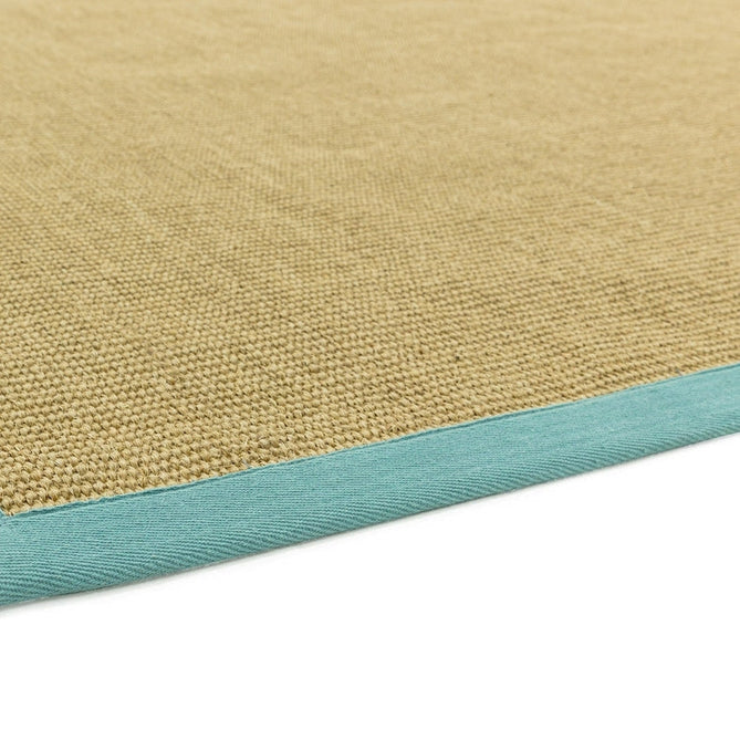 Sisal Cotton Border Plain Natural Fibre Ribbed Textured Flatweave Linen/Aqua Runner-Asiatic Carpets-Rug Love - The Most Loved Rug Store