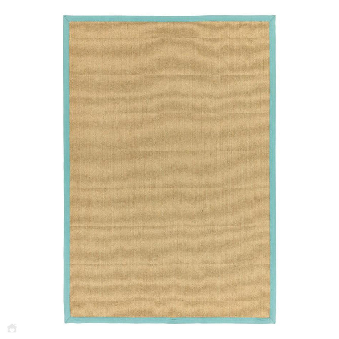 Sisal Cotton Border Plain Natural Fibre Ribbed Textured Flatweave Linen/Aqua Runner-Asiatic Carpets-Rug Love - The Most Loved Rug Store