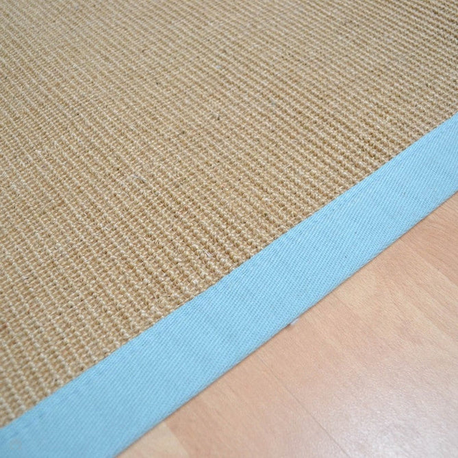 Sisal Cotton Border Plain Natural Fibre Ribbed Textured Flatweave Linen/Aqua Runner-Asiatic Carpets-Rug Love - The Most Loved Rug Store
