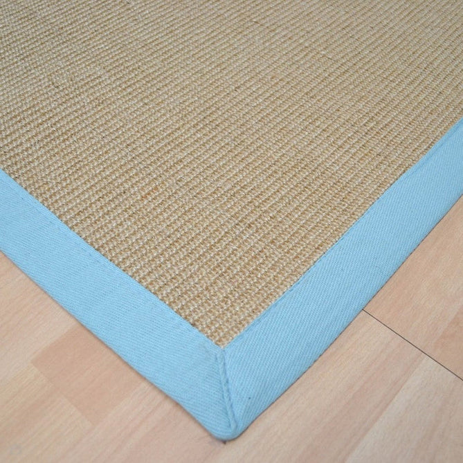 Sisal Cotton Border Plain Natural Fibre Ribbed Textured Flatweave Linen/Aqua Runner-Asiatic Carpets-Rug Love - The Most Loved Rug Store