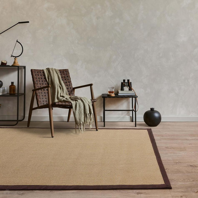 Sisal Cotton Border Plain Natural Fibre Ribbed Textured Flatweave Linen/Chocolate Rug-Asiatic Carpets-Rug Love - The Most Loved Rug Store