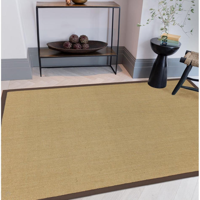 Sisal Cotton Border Plain Natural Fibre Ribbed Textured Flatweave Linen/Chocolate Rug-Asiatic Carpets-Rug Love - The Most Loved Rug Store