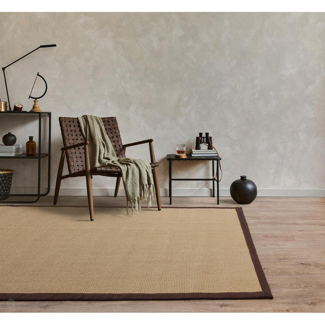 Sisal Cotton Border Plain Natural Fibre Ribbed Textured Flatweave Linen/Chocolate Runner-Asiatic Carpets-Rug Love - The Most Loved Rug Store