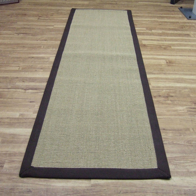 Sisal Cotton Border Plain Natural Fibre Ribbed Textured Flatweave Linen/Chocolate Runner-Asiatic Carpets-Rug Love - The Most Loved Rug Store