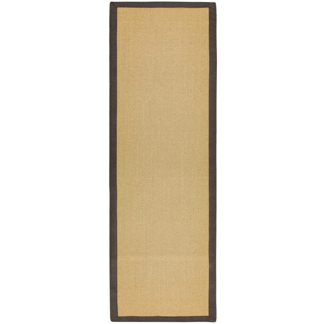 Sisal Cotton Border Plain Natural Fibre Ribbed Textured Flatweave Linen/Chocolate Runner-Asiatic Carpets-Rug Love - The Most Loved Rug Store