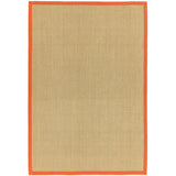 Sisal Cotton Border Plain Natural Fibre Ribbed Textured Flatweave Linen/Orange Rug