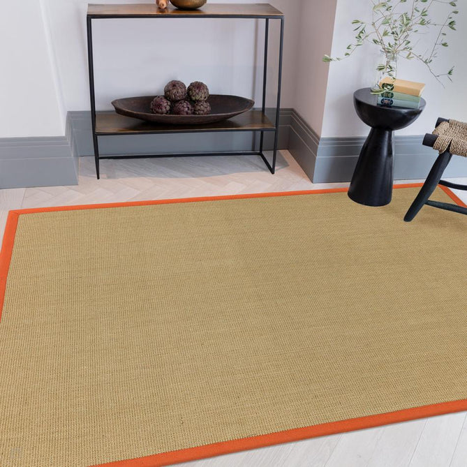 Sisal Cotton Border Plain Natural Fibre Ribbed Textured Flatweave Linen/Orange Runner-Asiatic Carpets-Rug Love - The Most Loved Rug Store